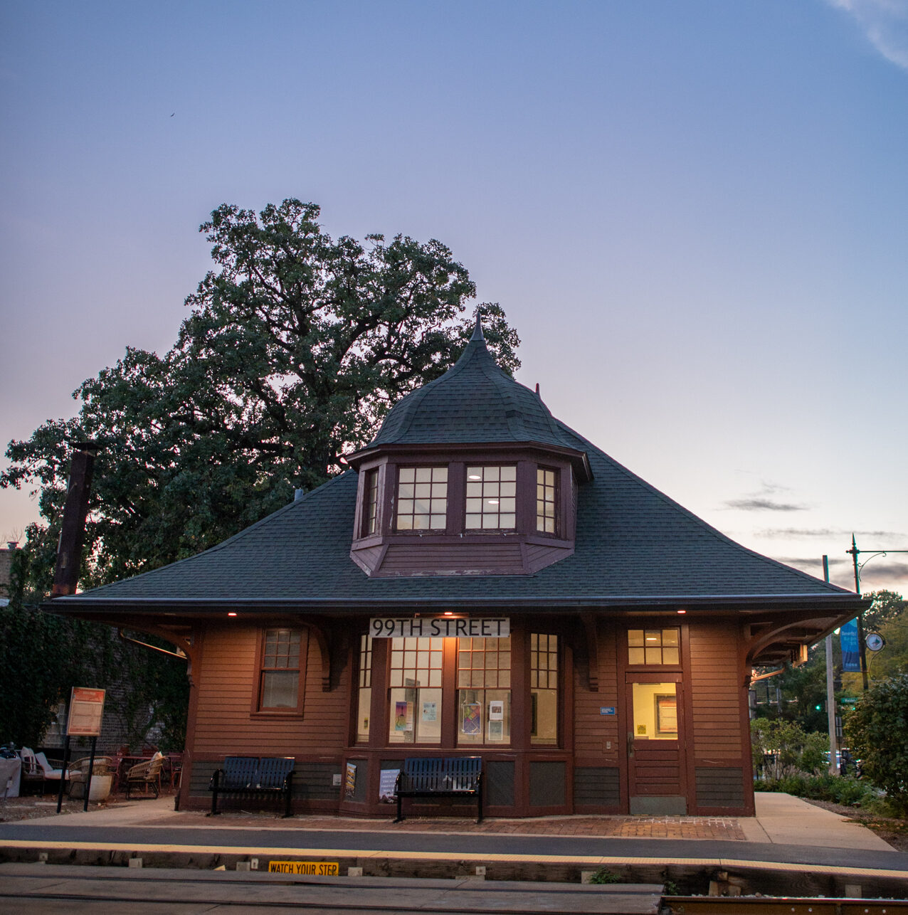 99th street train station at sunset