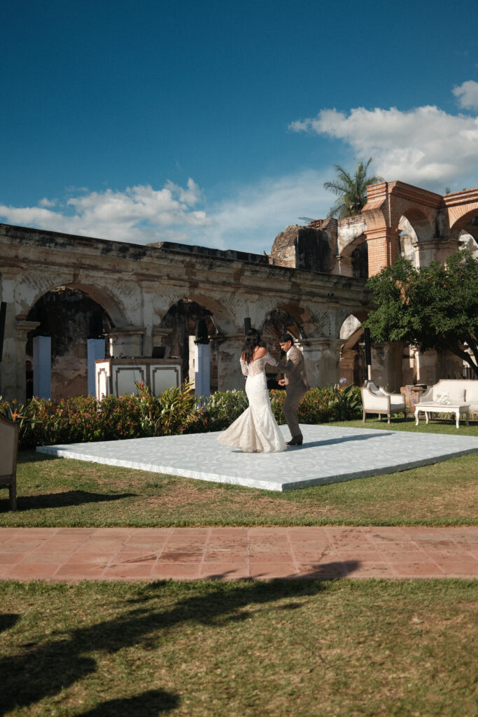 Bride and groom dancing in Antigua Guatemala